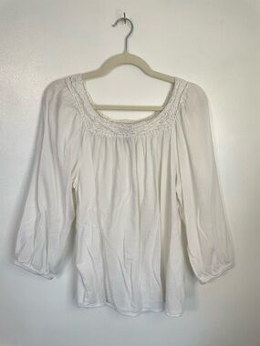 Chaps white flowy blouse with lace crochet square neck quarter sleeve size large